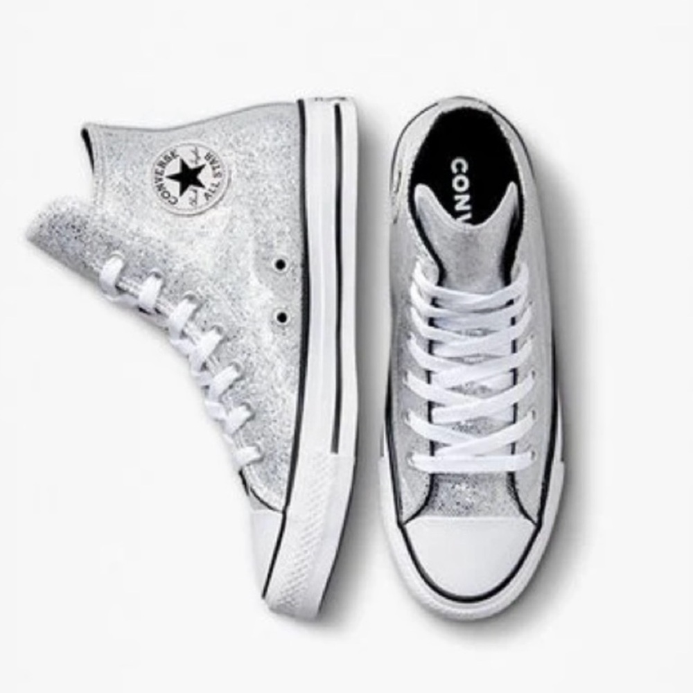 Converse Kids Glittery Silver Sneakers Size 12